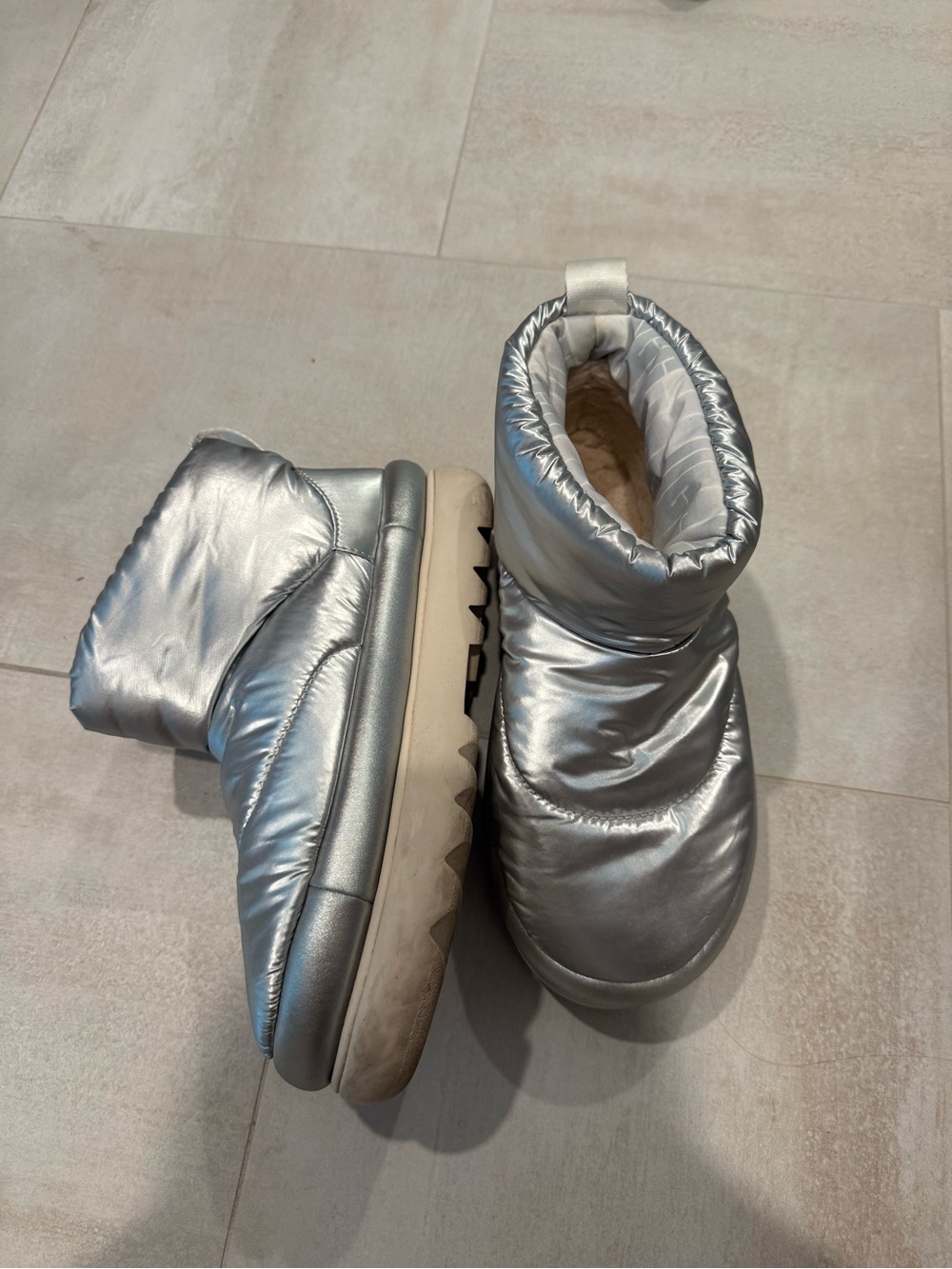 UGG Silver Metallic Puffer Ankle Boots